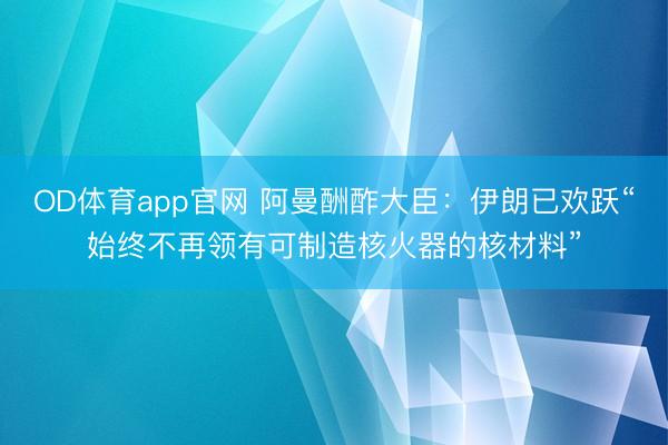OD体育app官网 阿曼酬酢大臣：伊朗已欢跃“始终不再领有可制造核火器的核材料”
